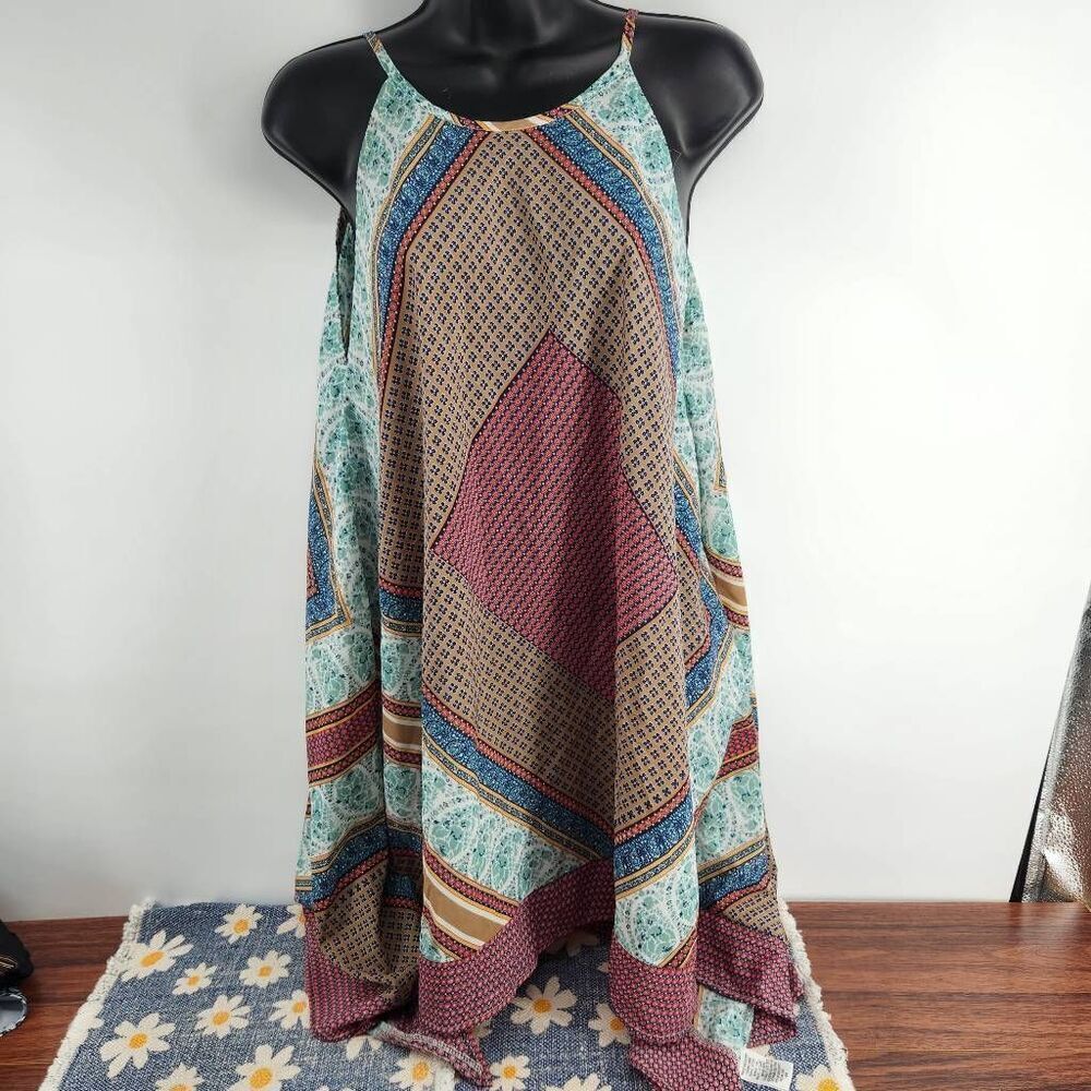 Kori America Swim Cover Scarf Hem Dress Paisley Boho Women's Small